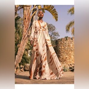 Diarrablu Cream and Brown Patterned Marieme Maxi Dress